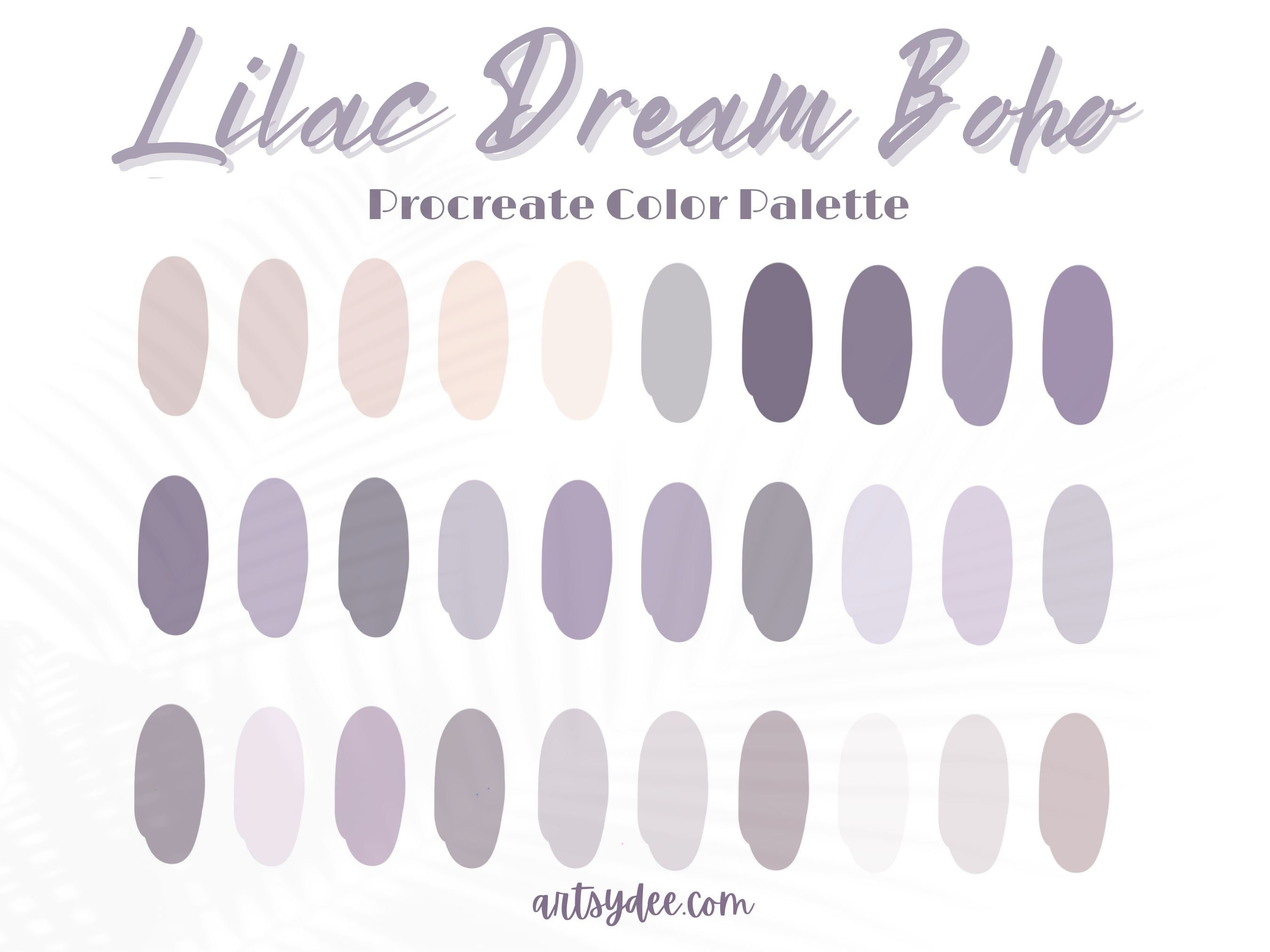 Paleta de colores para Procreate Morado Pastel – 30 muestras de lila apagado para Procreate