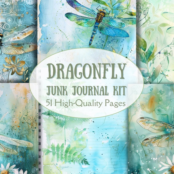 Dragonfly Junk Journal, Dragonfly Journal Paper, Junk Journal Kit, Junk Journal Paper, Art Journal Paper, Card Making, Scrapbooking, Printab