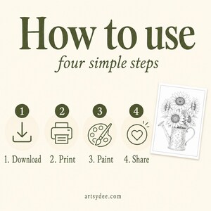 Come dipingere girasoli passo dopo passo / 25 modelli ad acquerello stampabili + video lezione gratuita / Schemi per principianti immagine 8