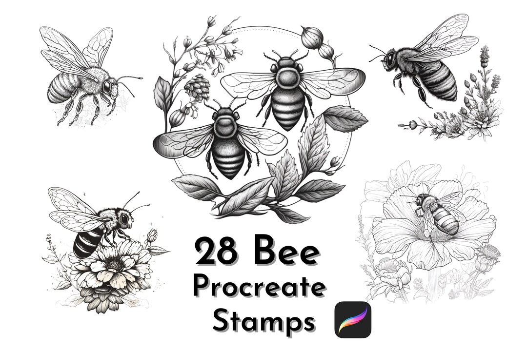 28 Bee Procreate Stamps, Bee Procreate, Procreate Stamps, Bee Stamps