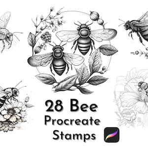 28 Bee Procreate Stamps, Bee Procreate, Procreate Stamps, Bee Stamps, Procreate Tattoo, Honey Comb, Honey Bee, Spring Flowers, Summer Vibe,