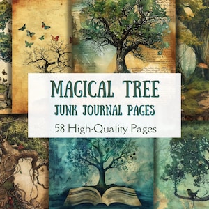 Magical Tree Junk Journal, Junk Journal Kit, Vintage Journal, Fairy Tree Junk Journal, Fairy Journal, Junk Journal Pages, Sepia Junk Journal
