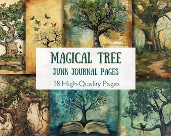 Magical Tree Junk Journal, Junk Journal Kit, Vintage Journal, Fairy Tree Junk Journal, Fairy Journal, Junk Journal Pages, Sepia Junk Journal