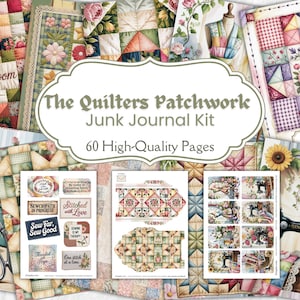 Quilters Junk Journal Kit, patchwork Junk Journal, sewing junk journal pages, quilters junk journal, Junk Journal, Card Making, quilt
