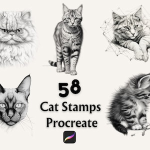 Sellos de gato Procreate, Sellos de Procreate de Gato, Gato Procreate, Pinceles de Procreate, Sellos de Procreate, Procreate de Gato, Tatuaje de Gato, Sellos Digitales
