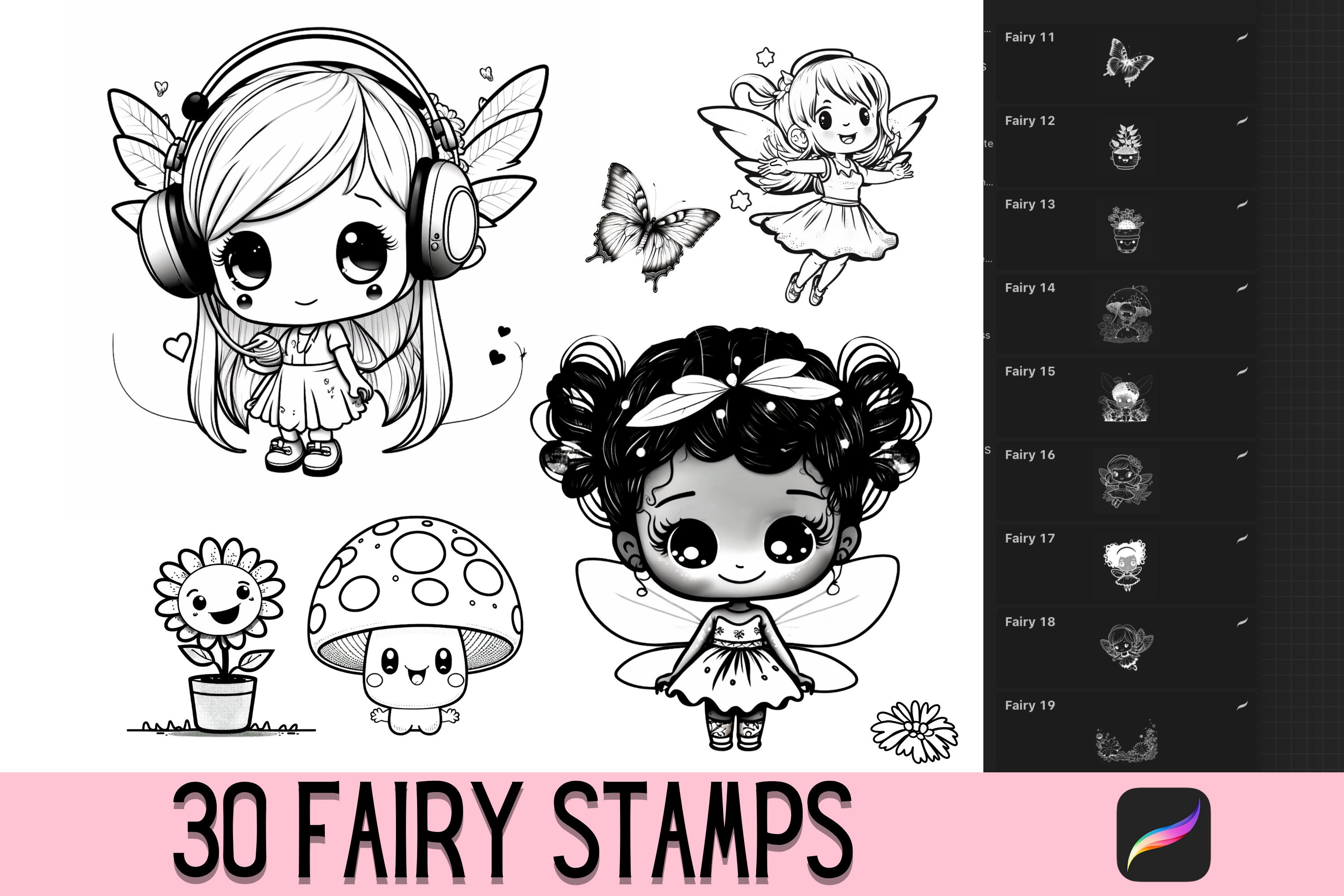 30 Fairy Stamps for Procreate, Procreate Brushes Fairies, Procreate ...