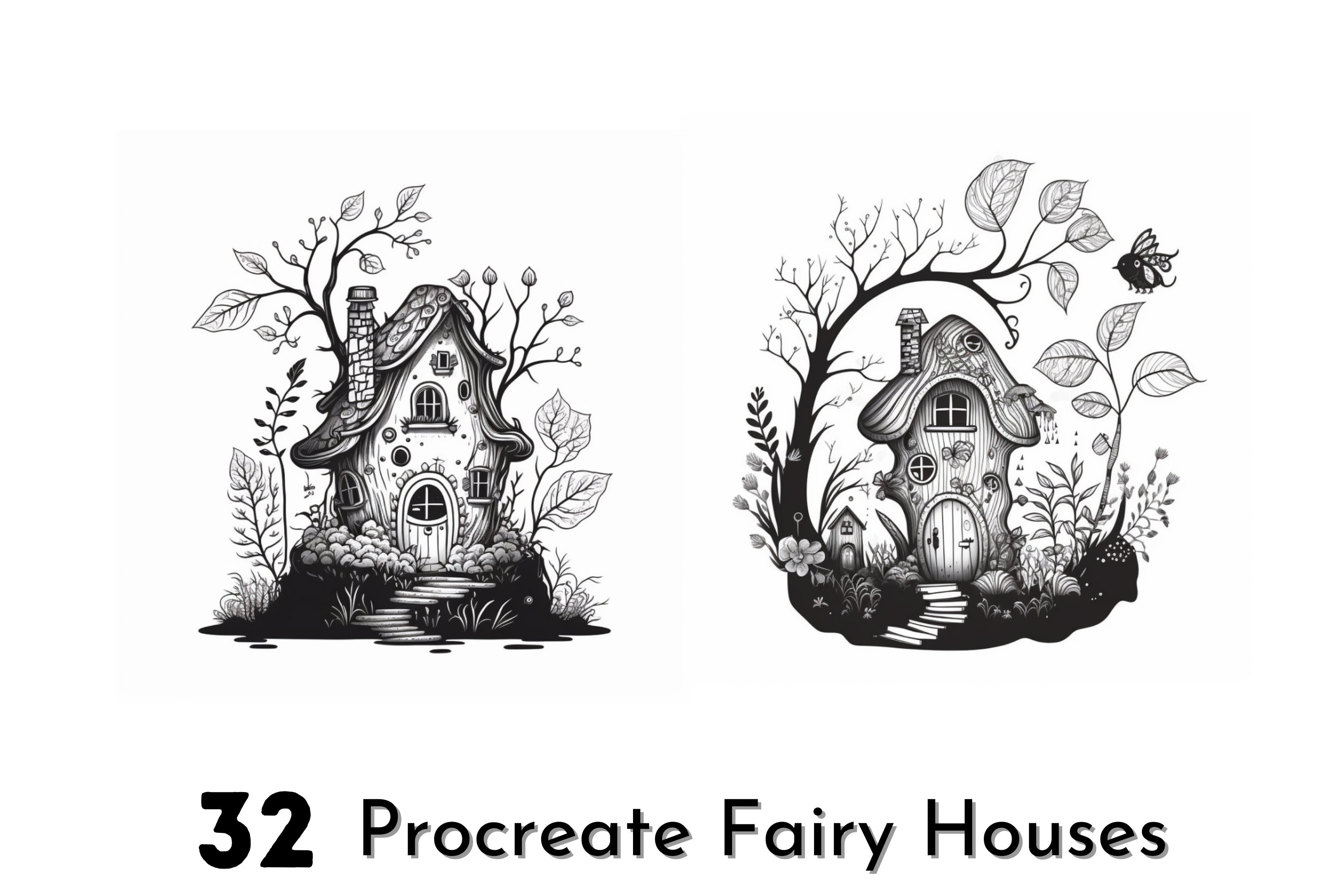32 Fairy House Procreate Stamps, Procreate Fairy, Mushroom Houses ...