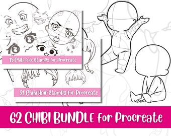 62 Chibi Stamps for Procreate, Anime Figure & Body Pose Stamps, Procreate Chibi Character Creator Bundle, Cute Anime Procreate Stamps