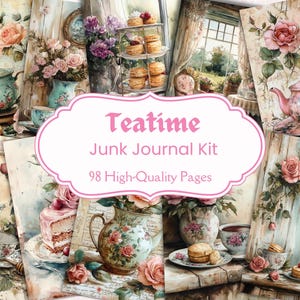 Teatime Junk Journal, Junk Journal Kit, Teatime Journal, Junk Journal Paper, Junk Journal, Art Journal Paper, Card Making, Scrapbooking, Tea