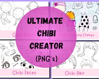 112 timbri Chibi per Procreate, pose per creatori di Chibi anime, timbri base per capelli, vestiti e corpo, pacchetto di simpatiche figure anime