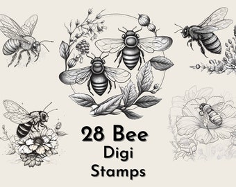 Bee Vintage Ephemera, Digital Stamps, Bee Junk Journal, Bee Digital Stamps, Honey Bees Clipart, Coloring Clipart, Bees Clipart, PNG,