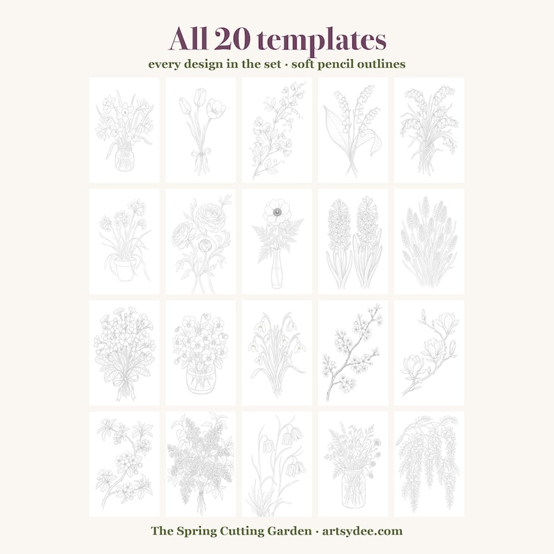 How to Paint Cottage Garden Flowers | 20 Printable Watercolour Templates + Video Lesson | Beginner Painting Outlines image 5