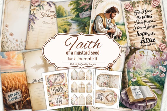Faith Junk Journal, Christian Junk Journal Kit, Prayer Junk Journal, Christian Papers, devotional journal, Bible junk journal, Card Making