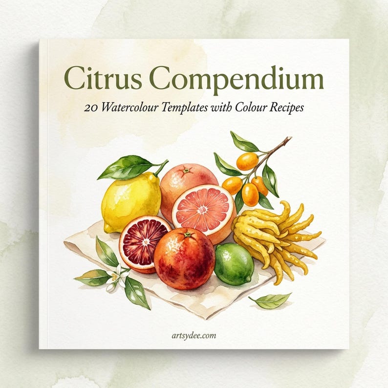 Compêndio de Cítricos - Modelos em Aquarela: 20 Frutas Cítricas Imprimíveis + Cartões de Receitas Coloridos (PDF A4 + PNG) imagem 1
