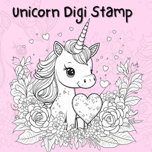 Digi Stamp Unicorn, Cute Unicorn, Digi Stamp, Procreate stamps, Digital stamps, Coloring, Unicorn, Unicorn Clipart, Unicorn PNG, Card Making