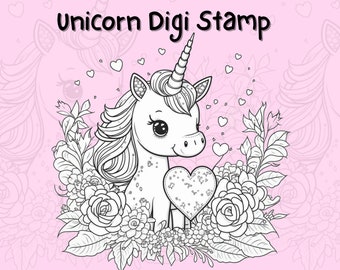 Digi Stamp Unicorn, Cute Unicorn, Digi Stamp, Procreate stamps, Digital stamps, Coloring, Unicorn, Unicorn Clipart, Unicorn PNG, Card Making