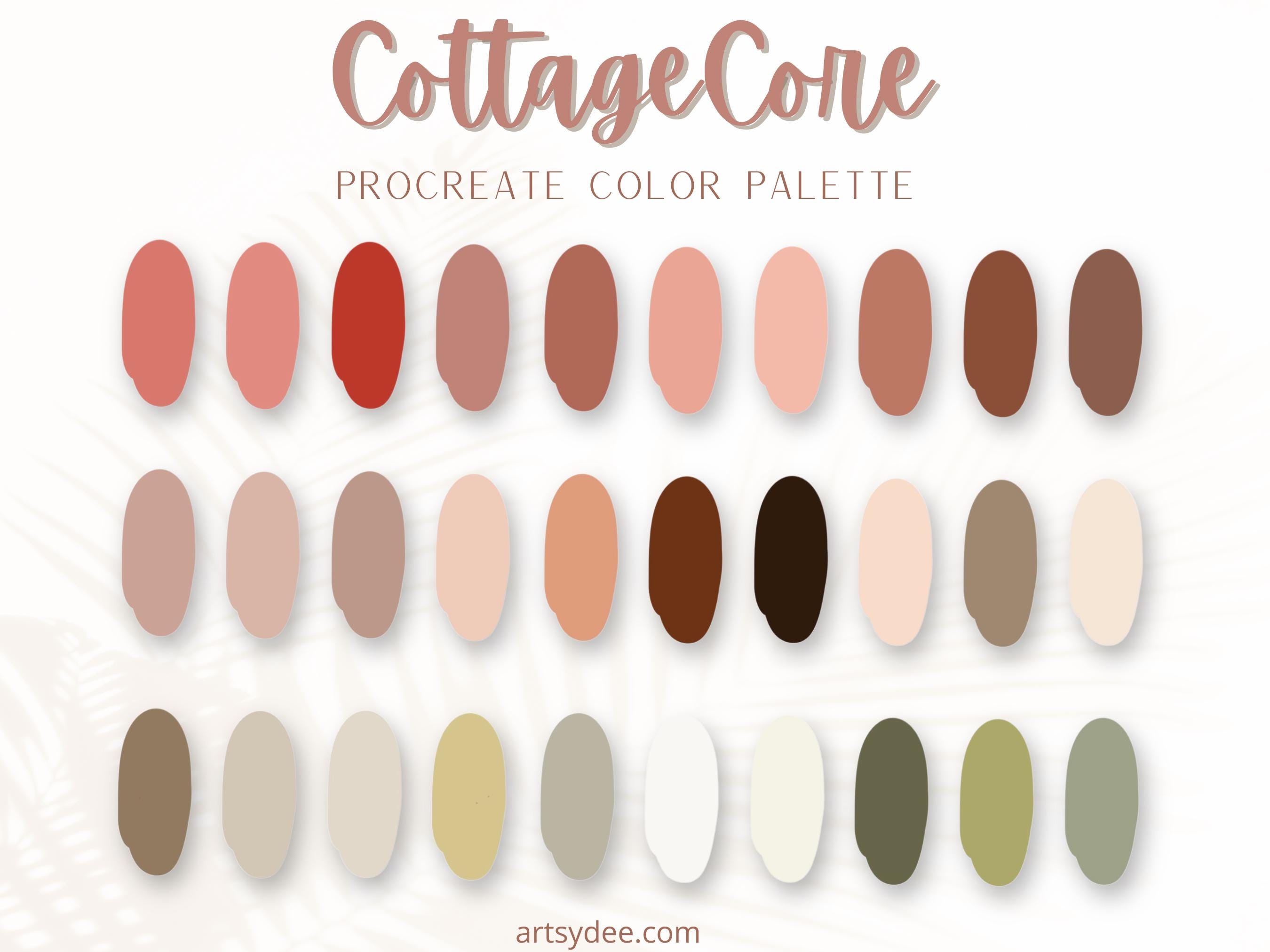 Pinceles Sello para Procreate Cottagecore y Paleta de 30 Colores | Set Vintage Acogedor