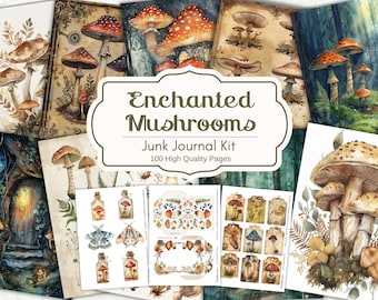 Enchanted Mushroom Junk Journal Kit, Nature Junk Journal, Forest Junk Journal, Mushroom Journal, ATC, Card Making, Scrapbooking, Botanical