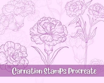 Carnation Stamps Procreate, Procreate Botanical Stamps, Procreate Flower Stamps, Procreate Florals, Flower Procreate, Procreate Tattoo