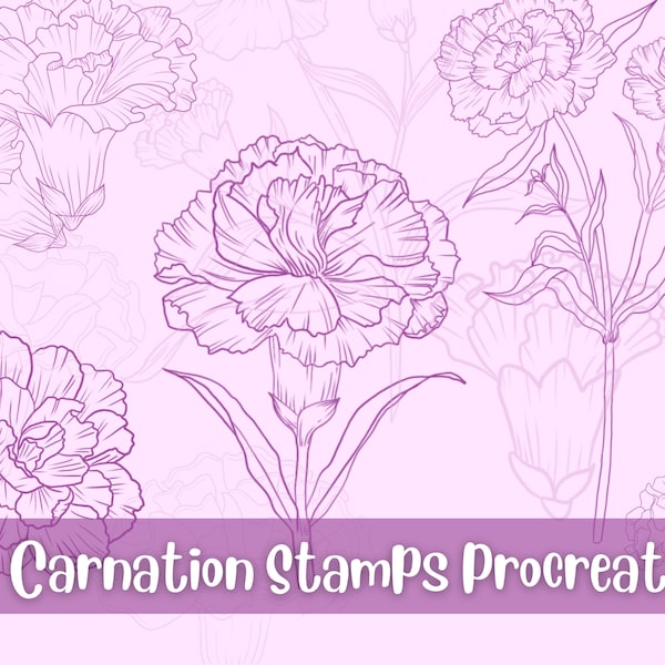 Carnation Stamps Procreate, Procreate Botanical Stamps, Procreate Flower Stamps, Procreate Florals, Flower Procreate, Procreate Tattoo