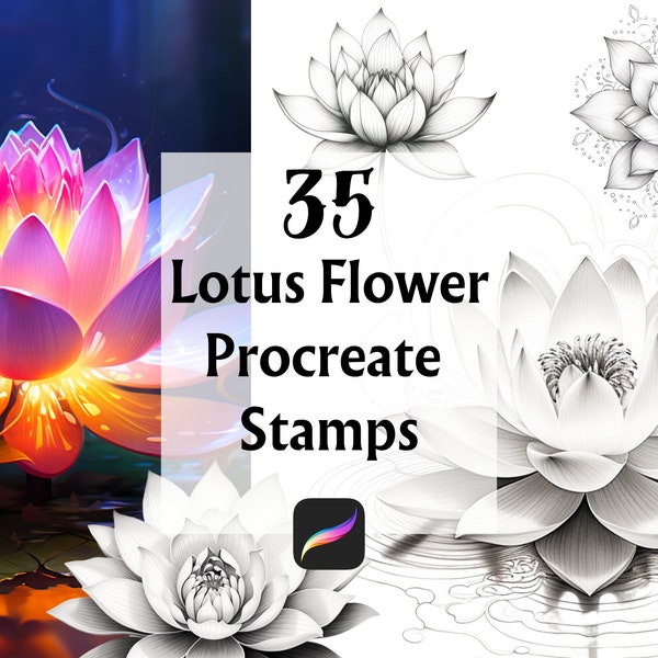 30 Lotus Flower Procreate Stamps, Lotus Procreate, Procreate Brushes, Lotus Tattoo, Procreate Tattoo, Lotus Stamps, Fineline Tattoo, Lotus