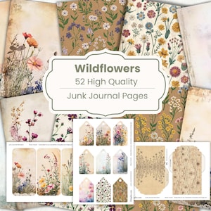 Kit de journal indésirable fleurs sauvages, papiers botaniques, journal indésirable, pages supplémentaires, vieux papiers tachés, demi-papiers, papiers scrappy, encarts botaniques