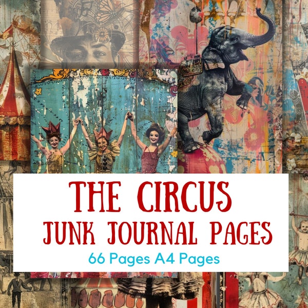 66 Circus Junk Journal Pages, Circus Junk Journal Kit, Circus Journal, Junk Journal, Circus Journal Kit, Junk Journal Digital, Card Making,