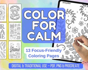 mindful coloring pages, ADHD coloring pages, procreate coloring pages, coloring pages for adults, digital coloring book, procreate color