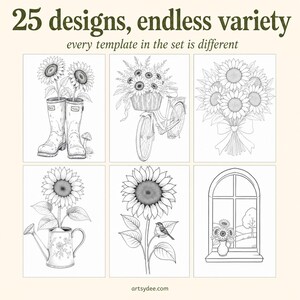 Come dipingere girasoli passo dopo passo / 25 modelli ad acquerello stampabili + video lezione gratuita / Schemi per principianti immagine 6