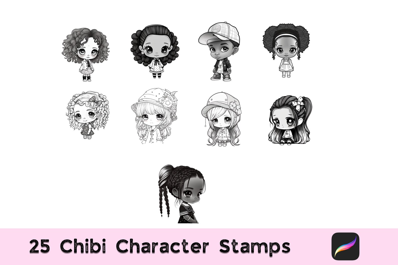 25 Chibi Stamps Procreate, Chibi Head Procreate, Procreate Stamps Chibi ...