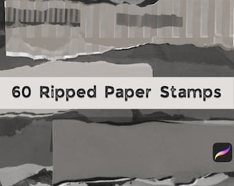 60 Ripping Stamp Procreate, torn edge paper, procreate stamps, procreate brushes, procreate texture, procreate digital planner