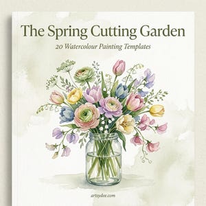 How to Paint Cottage Garden Flowers | 20 Printable Watercolour Templates + Video Lesson | Beginner Painting Outlines image 1