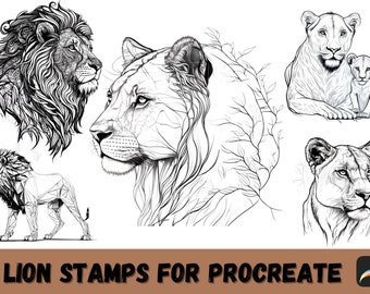 Lion Procreate Stamp, Lion Stamps, lion and cubs tattoo procreate, procreate tattoo, procreate stamps, procreate brushes, tattoo stamps