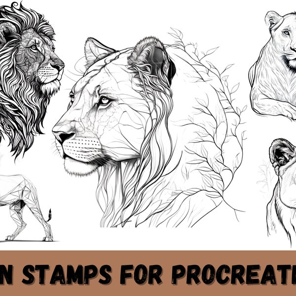 Lion Procreate Stamp, Lion Stamps, lion and cubs tattoo procreate, procreate tattoo, procreate stamps, procreate brushes, tattoo stamps