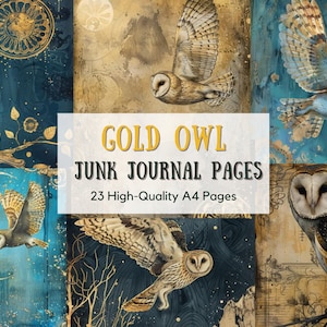 Gold Owl Junk Journal, Owl Journal, Junk Journal Seiten, Gold Junk Journal, Magic Junk Journal, Mystical Junk Journal, Art Journal Paper