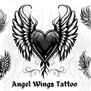 30 Angel Wings Tattoo, Angels Wings PNG, Tattoo Stencil,  Tattoo Flash, Wings PNG, Digi Stamps, Digital Stamps, Angel Digital Stamps, PNG