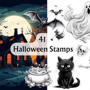 41 Halloween timbres numériques, Digi timbres, timbres numériques, Halloween PNG, Coloriage Halloween, fabrication de cartes, Coloriage, Scrapbooking