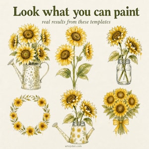 Come dipingere girasoli passo dopo passo / 25 modelli ad acquerello stampabili + video lezione gratuita / Schemi per principianti immagine 2
