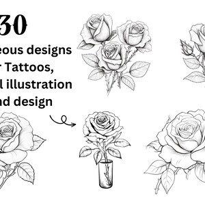 30 Rose Procreate Stamps, Floral Tattoo Brush Set for Ipad, Botanical ...