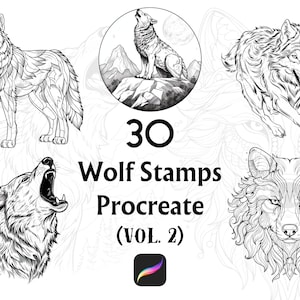 30 Wolf Stamps Procreate 2, Procreate Tattoo, Procreate Stamps, Procreate Brushes, Procreate Wolf, Wolf Tattoo, Tattoo Stamps, Tattoo Flash,
