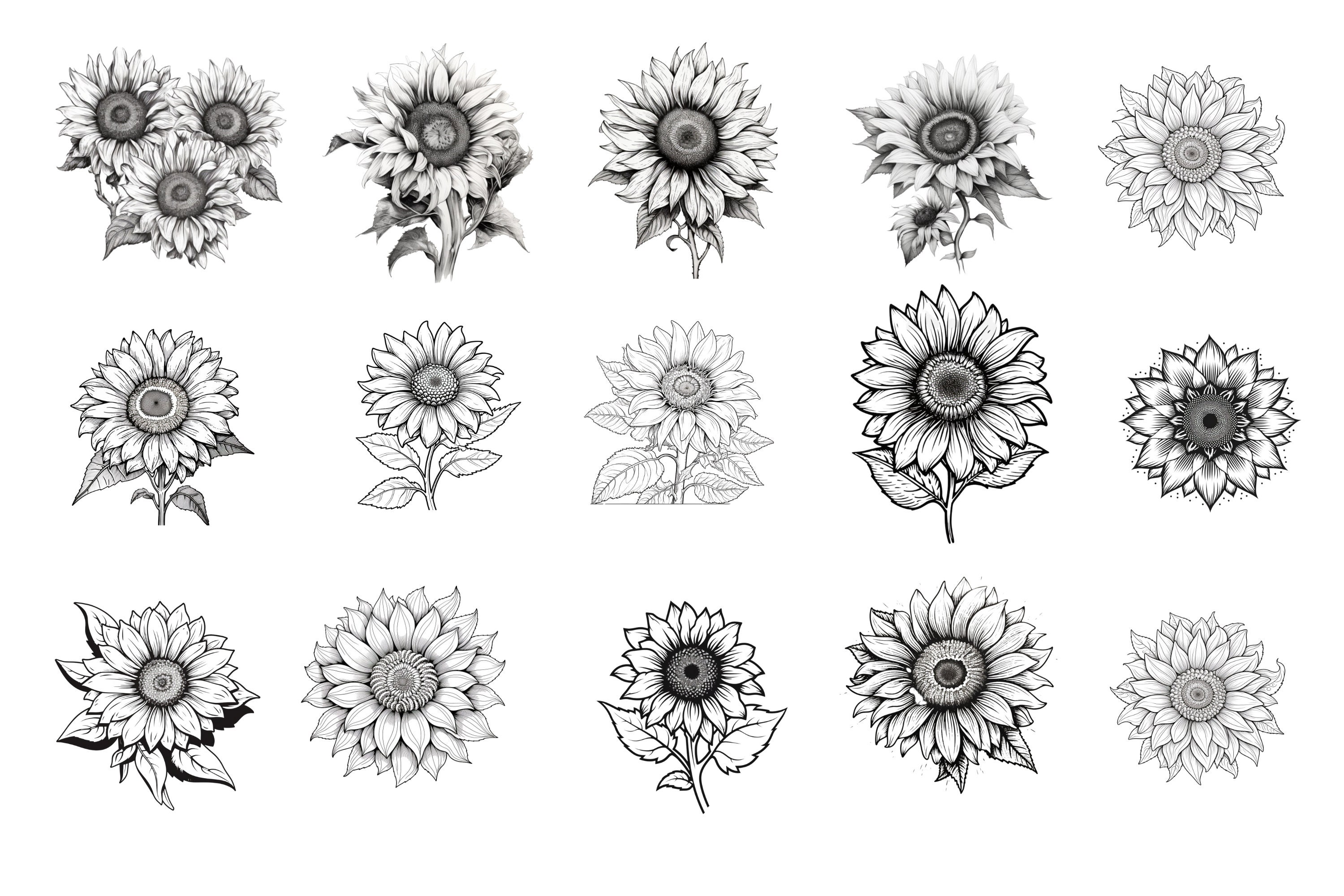 32 Realistic Sunflower Procreate Stamps, Sunflower Tattoo Flash ...