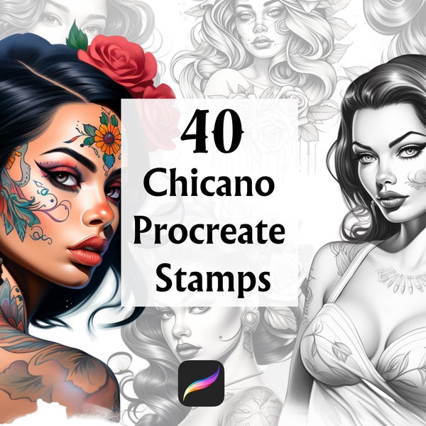 Chicano Procreate,  Chicano Tattoo, Chicano Drawing, Chicano Women, Chicano Art, Procreate Tattoo, Tattoo Stamps, Procreate Stamps,