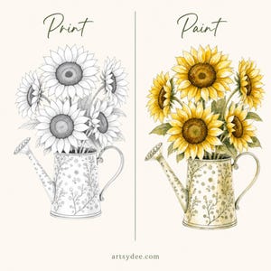 Come dipingere girasoli passo dopo passo / 25 modelli ad acquerello stampabili + video lezione gratuita / Schemi per principianti immagine 3