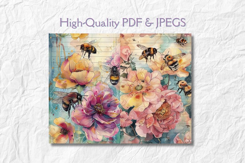20 Bees and Flowers Journal Paper, Flower Junk Journal, Junk Journal ...