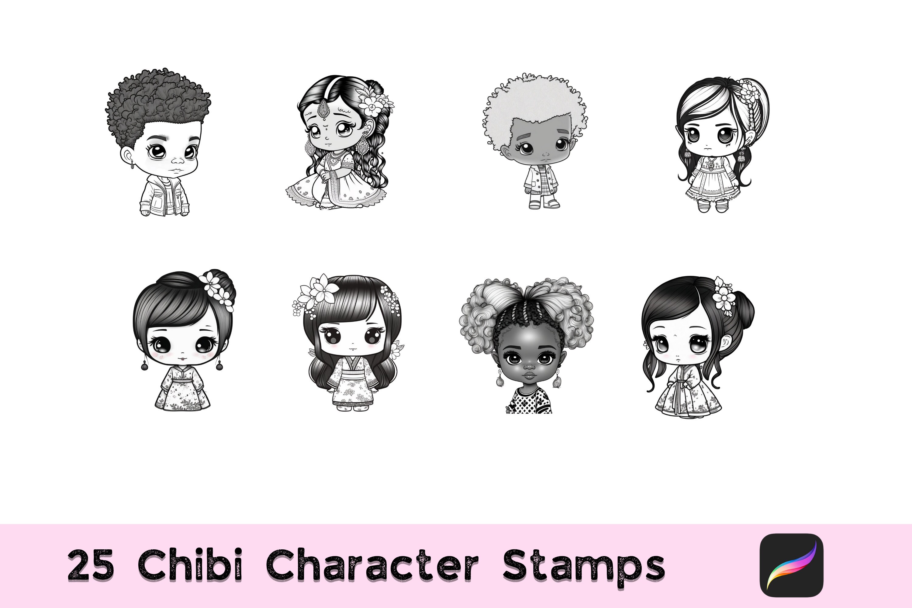 25 Chibi Procreate Stamps, Cute Anime Chibi Character and Head Brushes ...