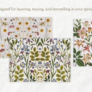 K&ouml;nnte beinhalten: Drei verschiedene Blumenmuster auf wei&szlig;em Papier. Das erste Muster zeigt gepresste Blumen in Wei&szlig;-, Rosa- und Gelbt&ouml;nen. Das zweite Muster zeigt ein sich wiederholendes Design aus blauen und violetten Blumen mit gr&uuml;nen Bl&auml;ttern. Das dritte Muster zeigt ein sich wiederholendes Design aus rosa und orangefarbenen Blumen mit gr&uuml;nen Bl&auml;ttern.