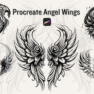 Angel Wings Stamps, Procreate Tattoo, Tattoo Stencil, Angel Wing Drawing, Procreate Wings, Procreate Stamps, Angel Wings, Angel wing tatt