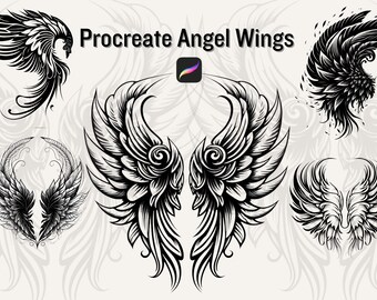 Conjunto de 30 carimbos de asas de anjo para Procreate, pincéis de estêncil para tatuagem de asas de anjo, conjunto de carimbos de asas celestiais