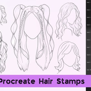 32 Procreate haarstempels, Procreate haarborstels, Procreate golvend haar, Procreate korte haarstijlen en lange kapsels, Procreate borstels haar