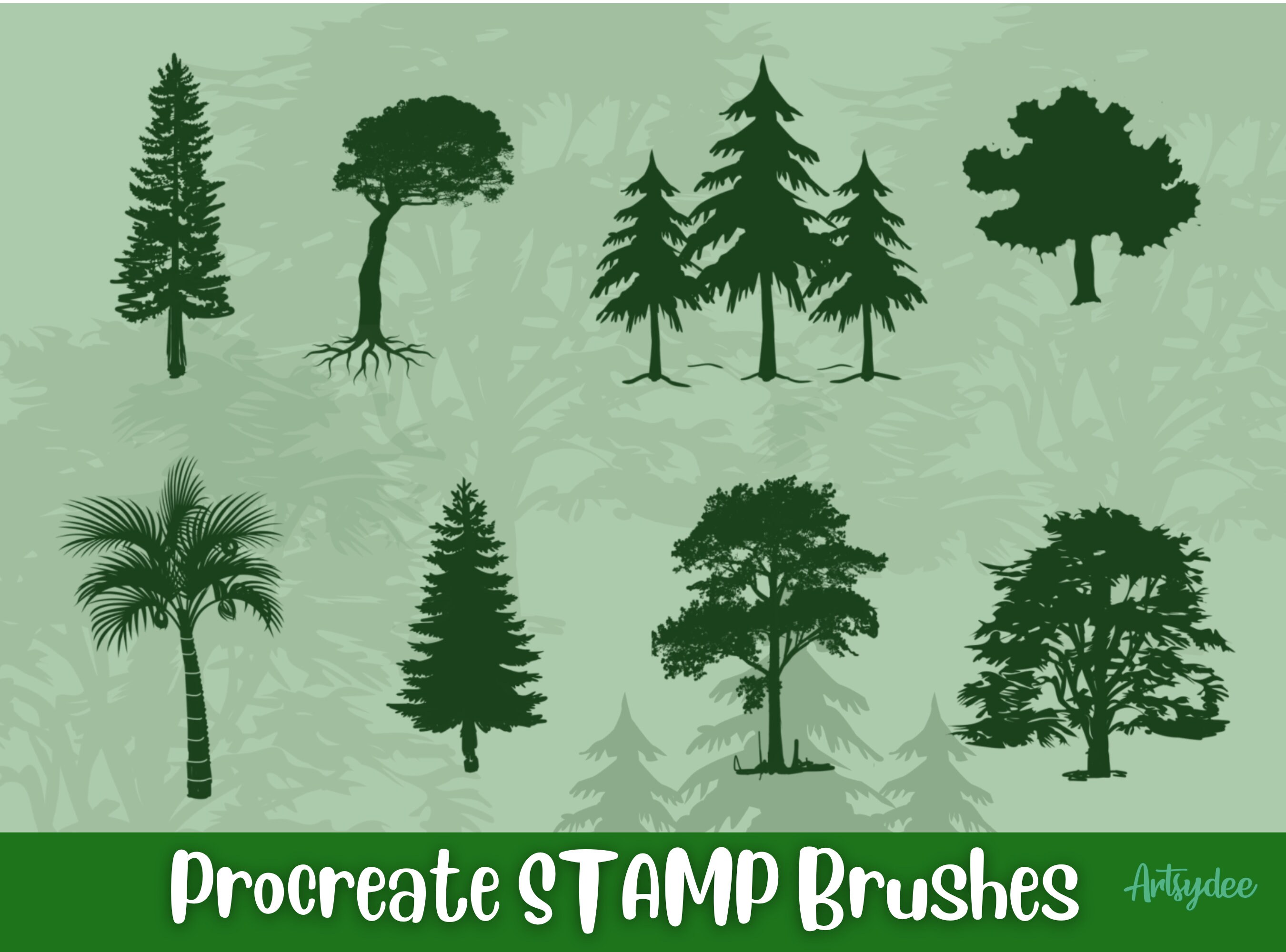 Tree Stamps Procreate, Procreate Nature Stamps, Procreate Landscape ...